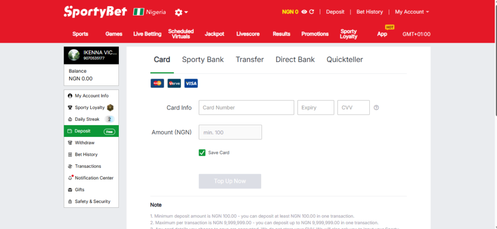 how to deposit in sportybet
